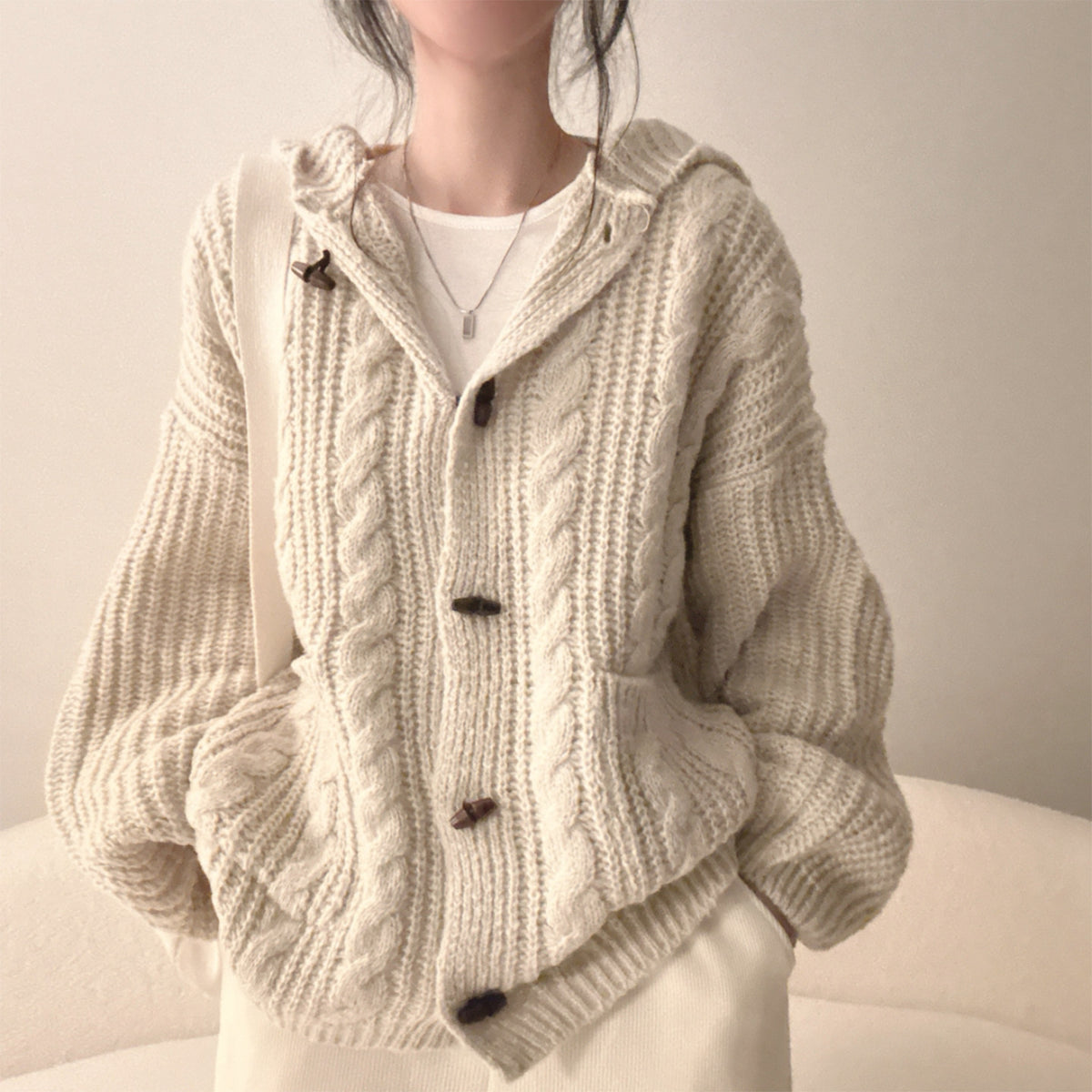 Women's Plaid Hooded Sweater Coat