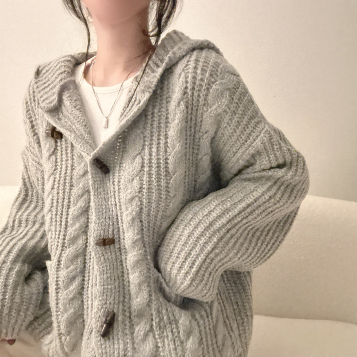 Women's Plaid Hooded Sweater Coat